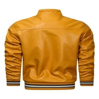 Cindysus muns obično čvrsta boja za muške bicikliste bomber jakna prednja zip na otvorenom Slim Fit PU jakne sa džepovima Yellow XXL