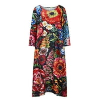 Ljetne haljine za žene s dugim rukavima za tisak cvjetnog uzorka V-izrez Midi Fit and Flare Modna trendi