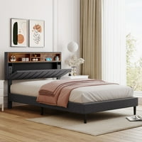 Aukfa Potpuni tapecirani krevet, platforma krevet sa skladištem od poglavlja i USB priključka za odrasle