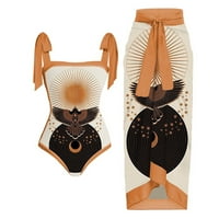 Leutsin ženski seksi Jednodijelni bikini s pertlama štampani kupaći kostim duga suknja dvodijelni kompleti