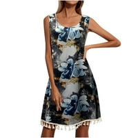 Honeladyy Summer Sales ženska Vintage cvjetna haljina sa printom sa resama Hem haljina bez rukava a-line