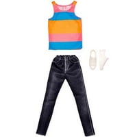 Barbie Fashions Ken Doll odjeću, set s prugastim rezervoarom, crnim traper hlače i dodatnom opremom