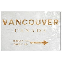 Wynwood Studio Cities and Skylines Wall Art Canvas Prints 'Vancouver Road Sign' Sjevernoamerički gradovi - zlato, bijelo