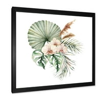 Designart' Tropski Buket S Listovima Palminih Orhideja ' Tradicionalni Uokvireni Umjetnički Print
