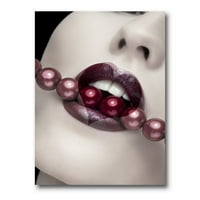 Designart 'Pearls Through Mouth With Heart Shape Lips' Modern Canvas Wall Art Print
