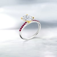 Gem Stone King 10k bijeli zlatni prsten sa žutim zlatnim prstenom prstenom sa zauvijek sjajnim ovalnim