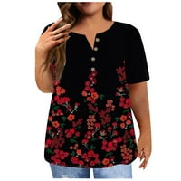 Knosfe Workout Shirts for Women Plus Size Button Down Loose out Tops for Women V izrez kratki rukav Floral