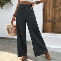Žene Capris Hlače Ljeto ravne široke pantalone za noge Čvrsta boja elastična visoka struka joga duge pantalone