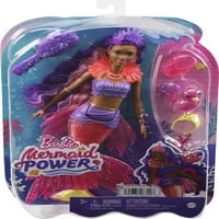 Barbie sirena Power Brooklyn Lutka sa ljubičastom kosom, morskim ljubimcem i dodacima