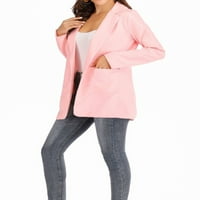 Ženska jakna s dugim rukavima, otvoreni prednji blazer Cardigan Cardigan Džepni džepovi Gumb Radni kaput kaput Omotači, Jesen Petite djevojke Ležerna jakna, XS-XL Pink