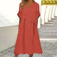 Aurouralne ženske haljine na klirensu modne žene ljetni casual V-izrez čvrsti kratki rukav džep pamuk
