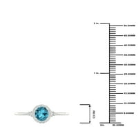 Carski dragi kamen 10k Bijelo zlato Ovalni rez Švicarski plavi Topaz CT TW dijamantski Halo ženski prsten